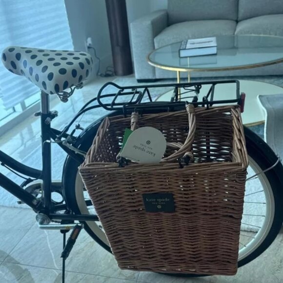 New Kate Spade Bike Basket Wicker Woven Picnic Bag Tote Storage Magazine Holder - Picture 6 of 6